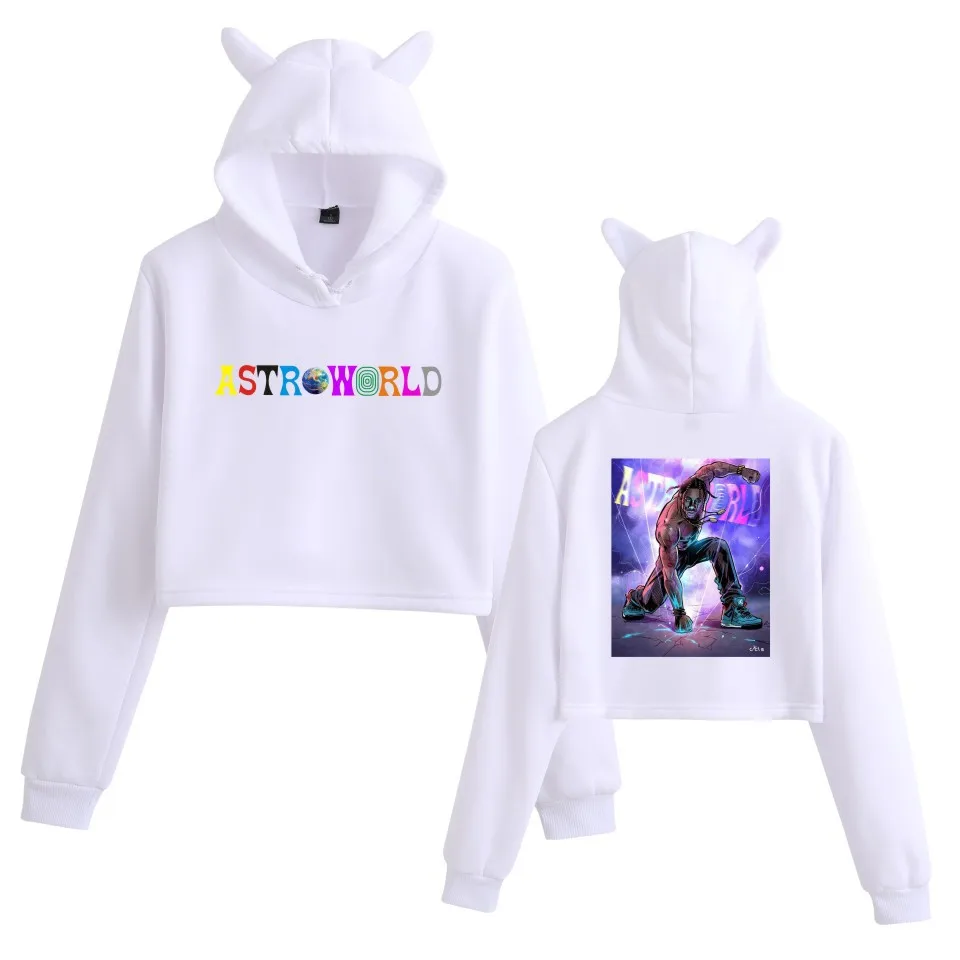 

Women Street Style Power Cartoon Girl Pullover Sublimation Print Crop Top Cat Ear Hoodie