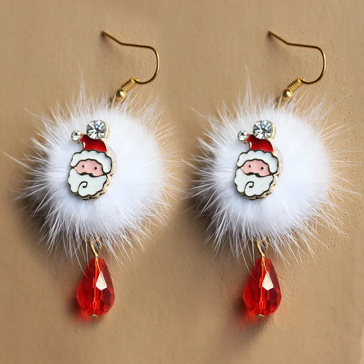 

Inlaid Diamond Enamel Reindeer Xmas Earring Cartoon White Pom Santa Earrings Red Crystal Drop Christmas Elk Pom Pom Earrings, White,red