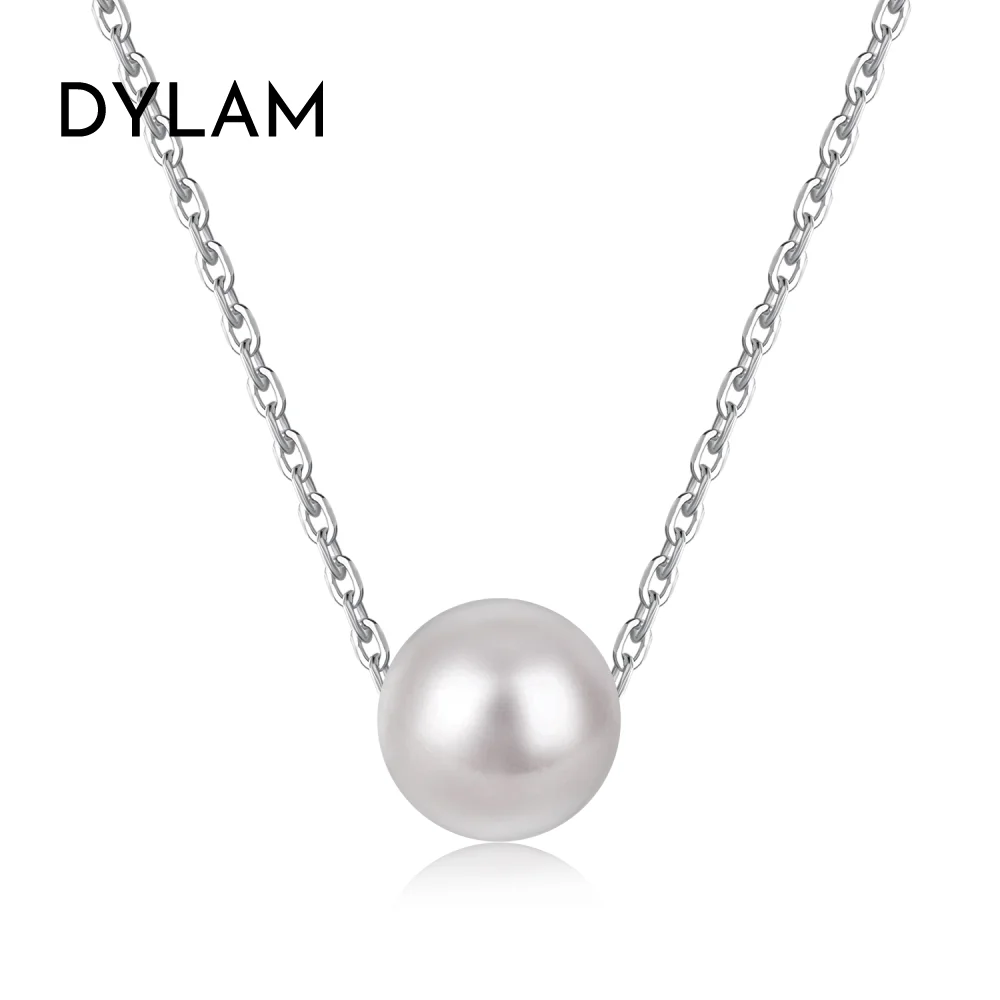 Dylam 2023 Trendy Wholesale Link Chain 925 Sterling Silver Women Minimalist Design Shell Pearl Necklaces Jewelry