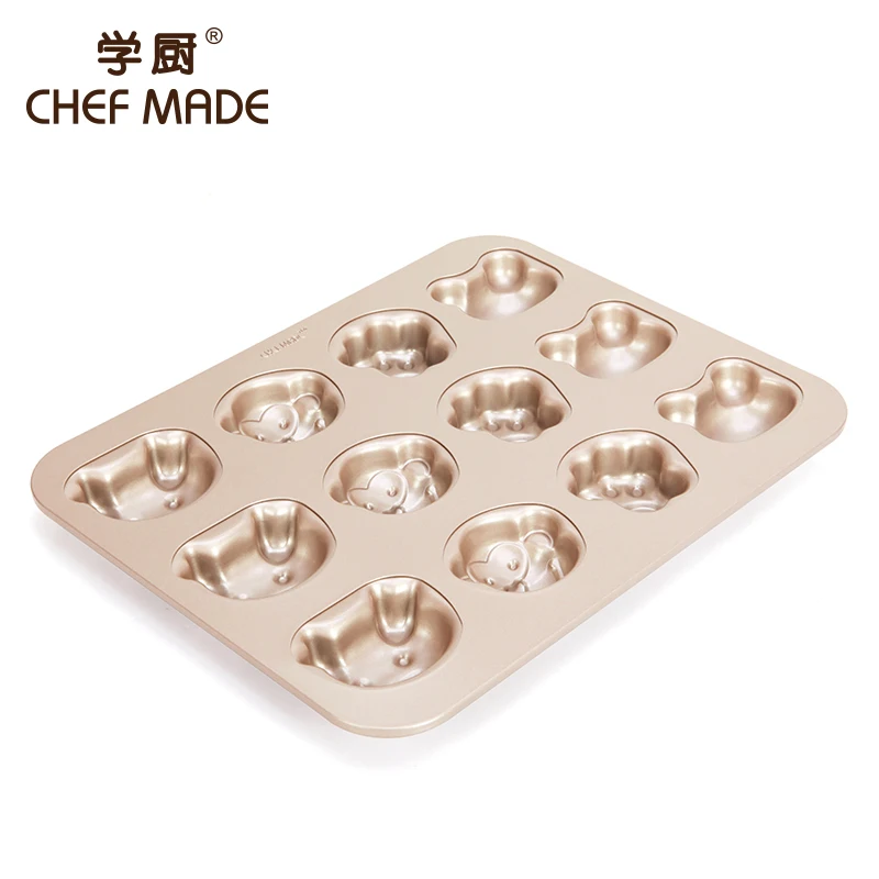 

CHEFMADE Professional Big Capacity 12 Cup Non Stick Four Shapes Cake Pan Baking Dish Bakeware, Champagne gold