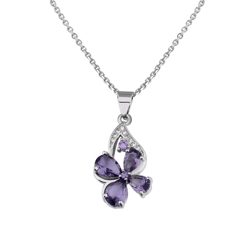 

Women Clavicle Necklace Jewelry Charm Zircon CZ Purple Necklace Girl Wedding Party Accessories Female Gift