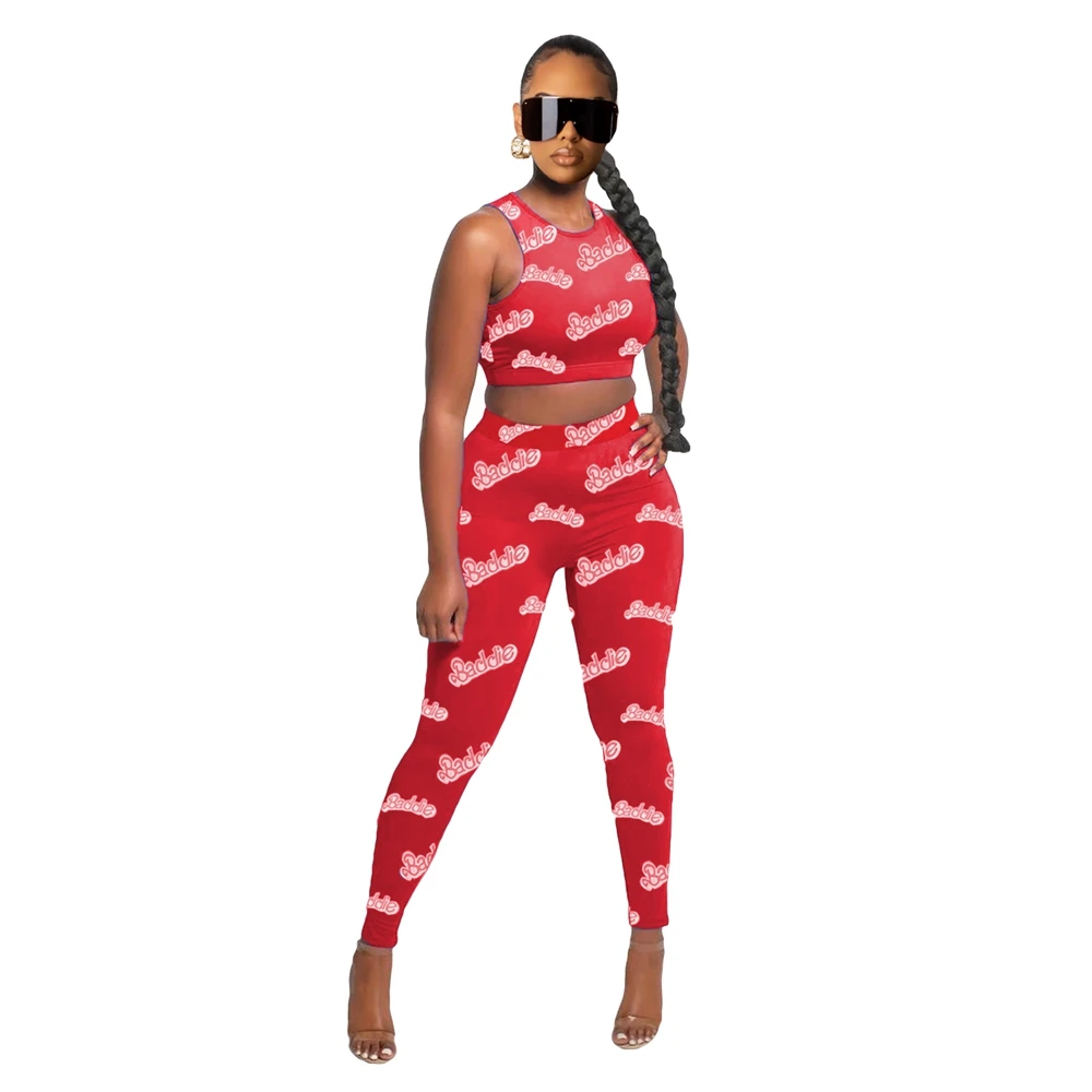 

Letter Crop Tank Top Legging Set Casual Two Piece Set Woman Clothing