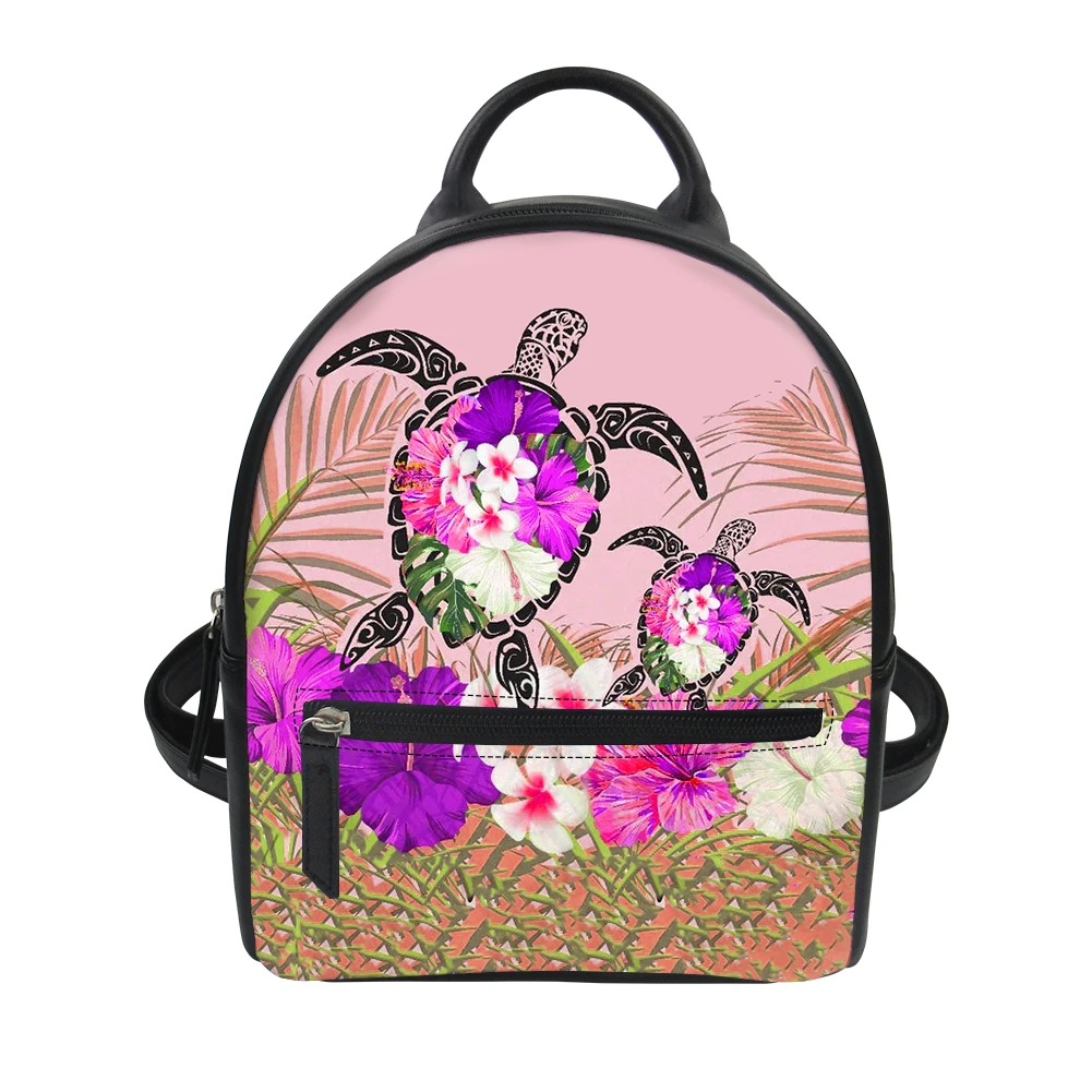 

Cheap Polynesian Tribal Sea Turtle Print Mini Backpack Women Small Hawaii Flower Pu Leather Rucksack Bagapcks for Ladies Girls