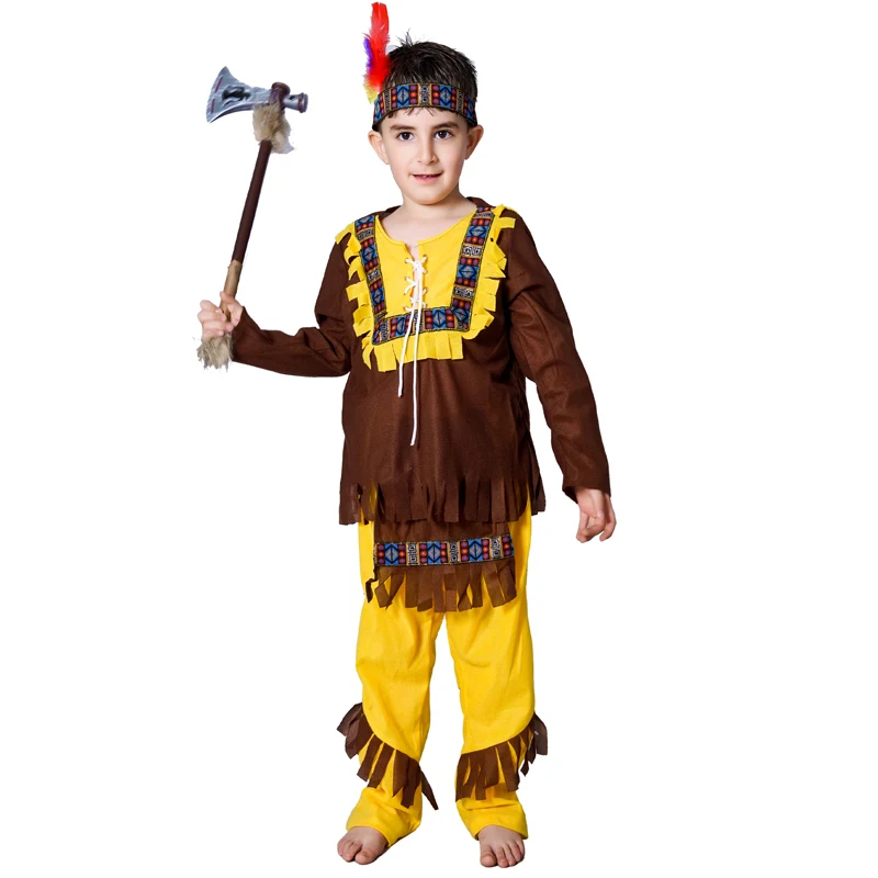 

Kids Ancient Native Men American Outfit Halloween Carnival Party Cosplay Classic Indian Prince Costume