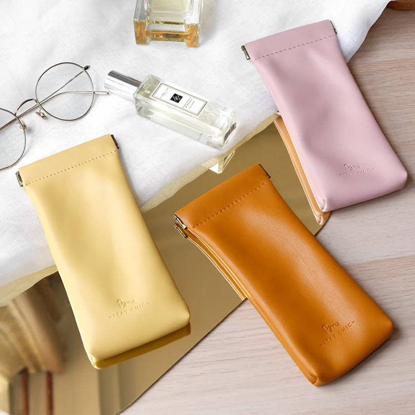 

YY Factory Soft PU Leather Cosmetic Bag Mini Lipstick Makeup Storage Pouch Case Portable Glasses Sunglasses Organizer Bag Women, Brown or customized