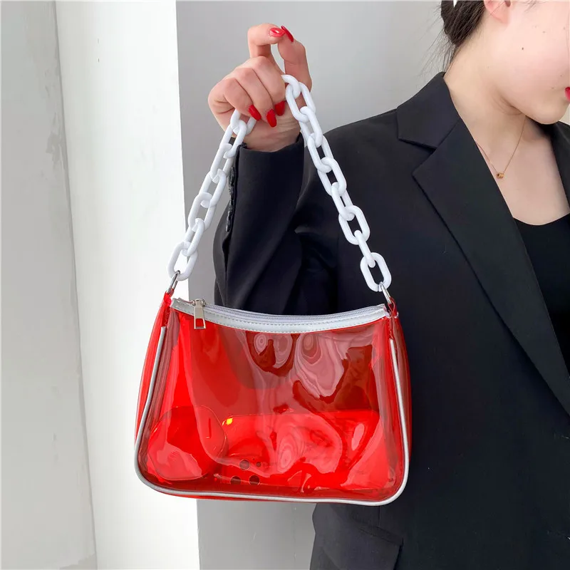 

New Transparent Pvc Underarm Bag Acrylic Chain Fashion Jelly Bag