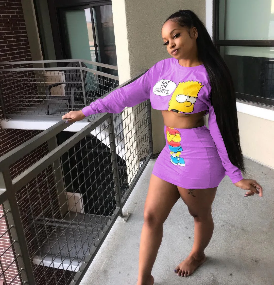 

Wholesale fashion plus size women's cartoon long-sleeved blouse + short skirt autumn and winter women's 2-piece set, Customized color