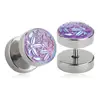 Stainless Steel Fake Plug for Ear 16G Purple Flower Fake Plugs Gauges Stud Earrings