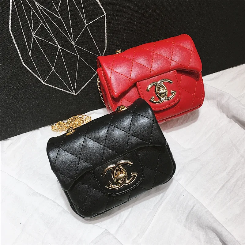 

Clutch CC Bag Diamond Lattice Quilted Mini Small Bag for Kid Girl PU Leather Solid Color Buckle Chain Thread Flap Banquet Bag