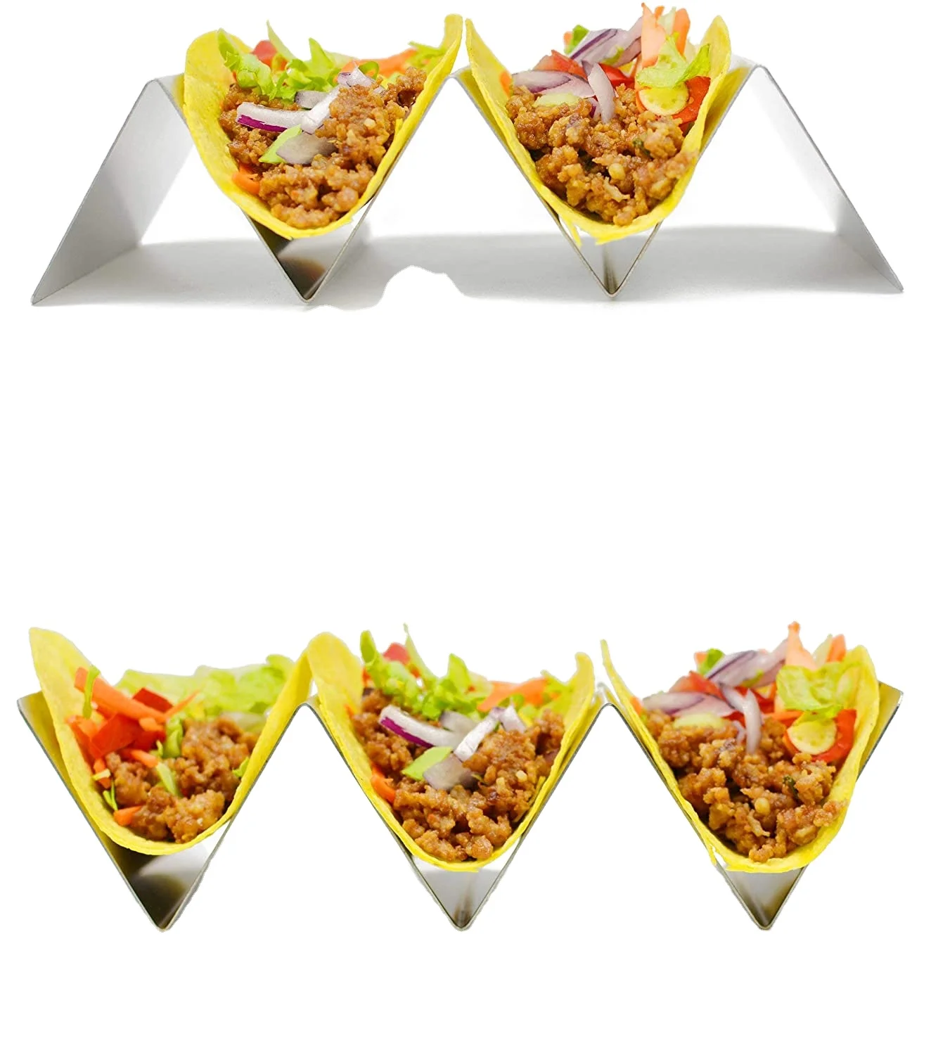 

Stylish Stainless Steel Truck Tray Style Stand Taco Holder for Baking, Silver