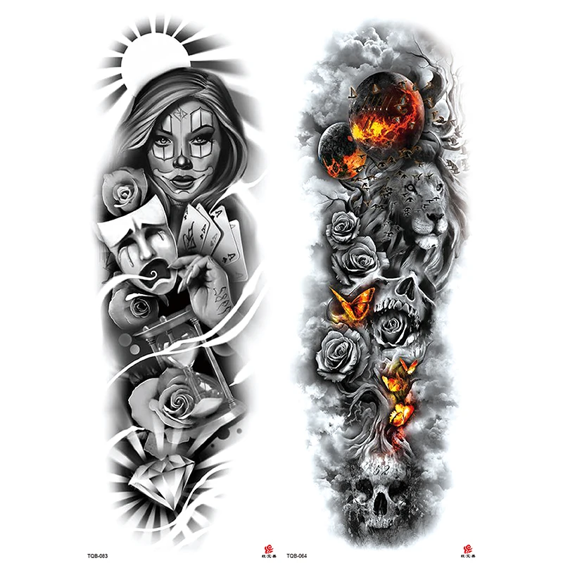 

Factory Wholesale Waterproof Men Tattoo Sleeve Full Arm European Realistic Flower Women Big Arm Sleeve Tattoo Stickers for women, Black, chromatic