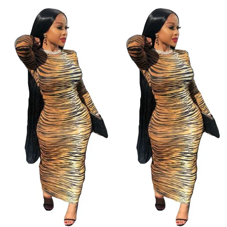 9S03300 latest design zabra stripe autumn lady fashion fall dress