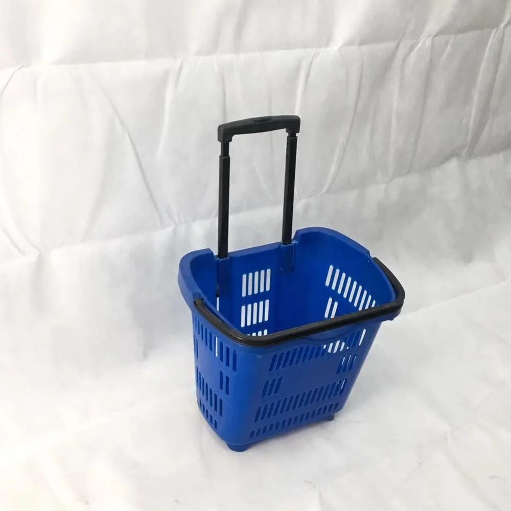 
Eco-friendly rolling plastic shopping basket with two wheels 