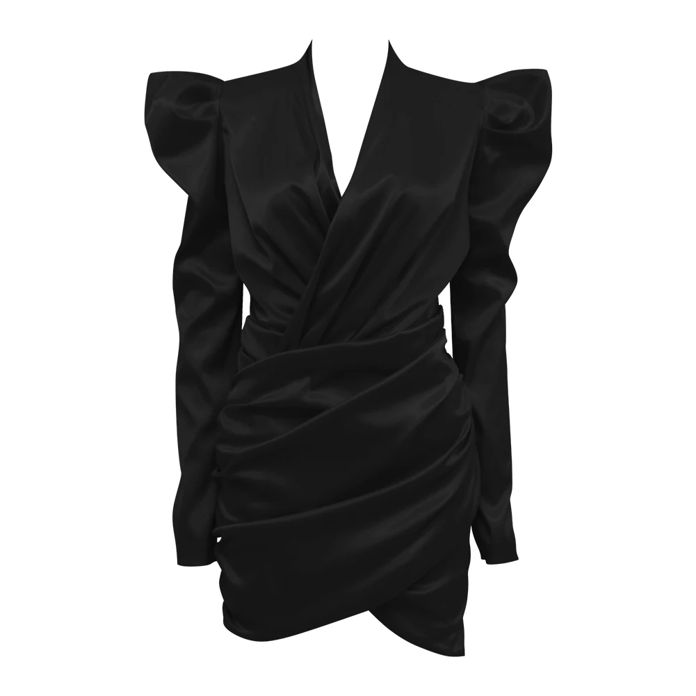 

New Style Chiffon Long Sleeve Women Summer Lady Elegant Black Dress