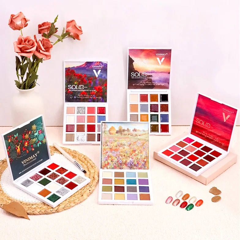 

High Quality Nail Solid Pudding Cream Glitter Non-floating Gel Nail Art Gel Nail Solid Polish Palette, 12 colors and 16 colors
