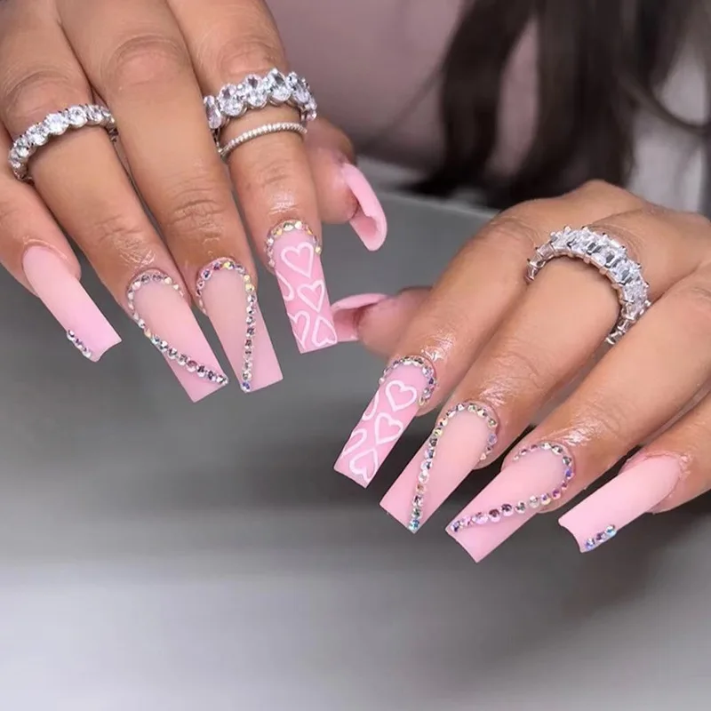 

Luxury Press On Nails With Diamond False Nails Kit Wholesale Artificial Fingernails Long Coffin Acrylic Press On Nails, Multi color