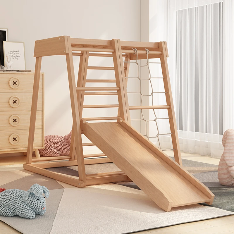 

New indoor safety multi-functional climbing frame, Natural color of wood
