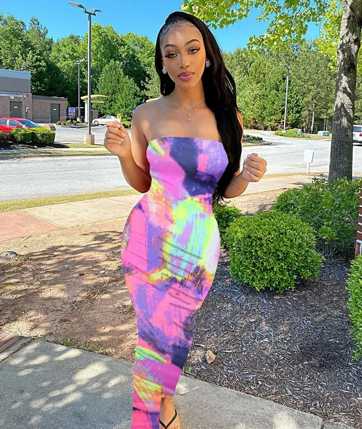 

Fashion Hot Bodycon Tube Tie Dye Summer Dress Sun Dresses Colorful printed Women maxi Floral Summer casual Dress Womens Clothing, Picture shows or customized
