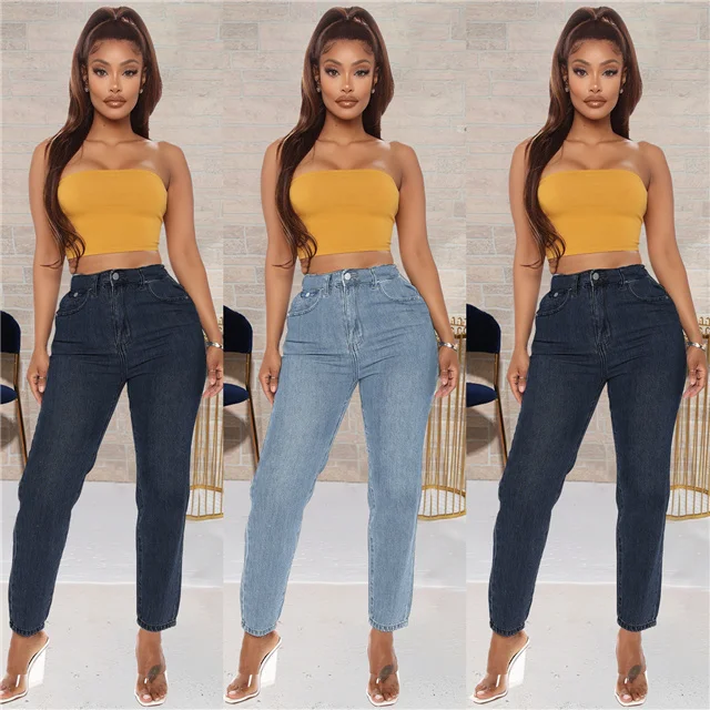 

2021 All-match Latest Fashion Solid Color Casual Denim Straight Trousers, Picture color