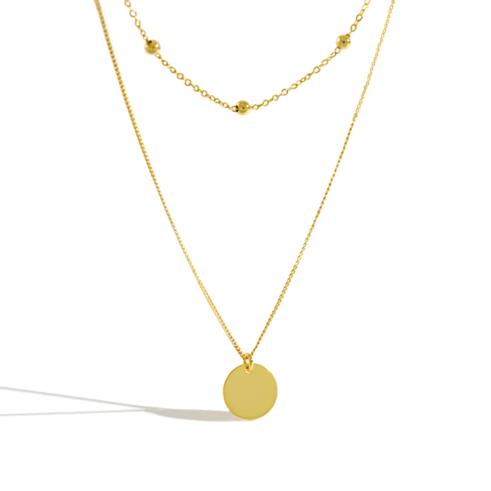 

Hot Sale 925 Sterling Silver Jewelry 18k Pvd Gold Plated Bead Chain Double Chains Coin Choker Layered Pendant Necklace For Women