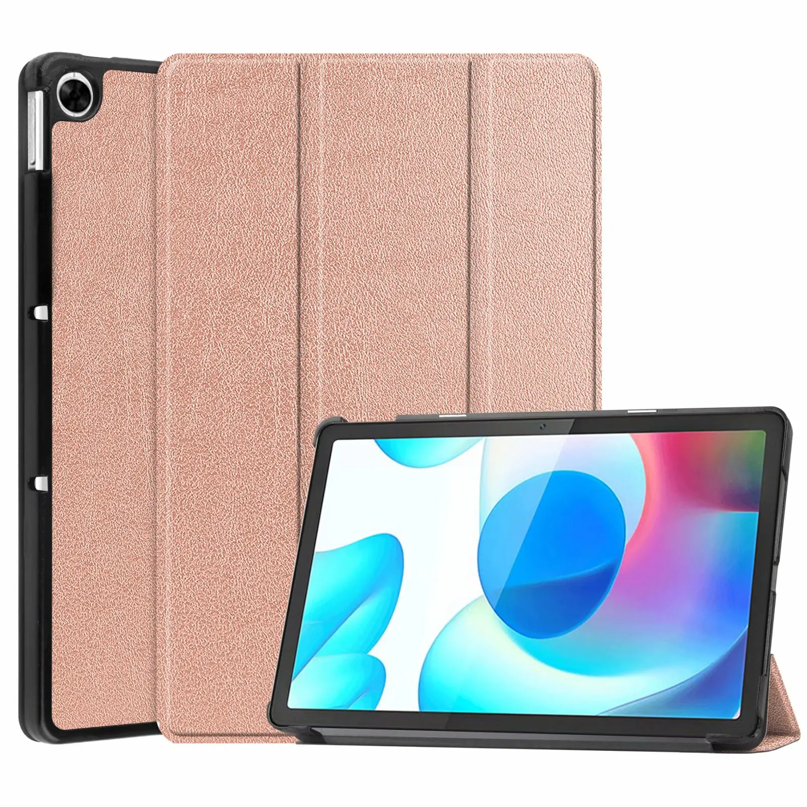 

colour printing tri-fold stand PU Leather Case For Realme pad 10.4 inch 2021, As pictures