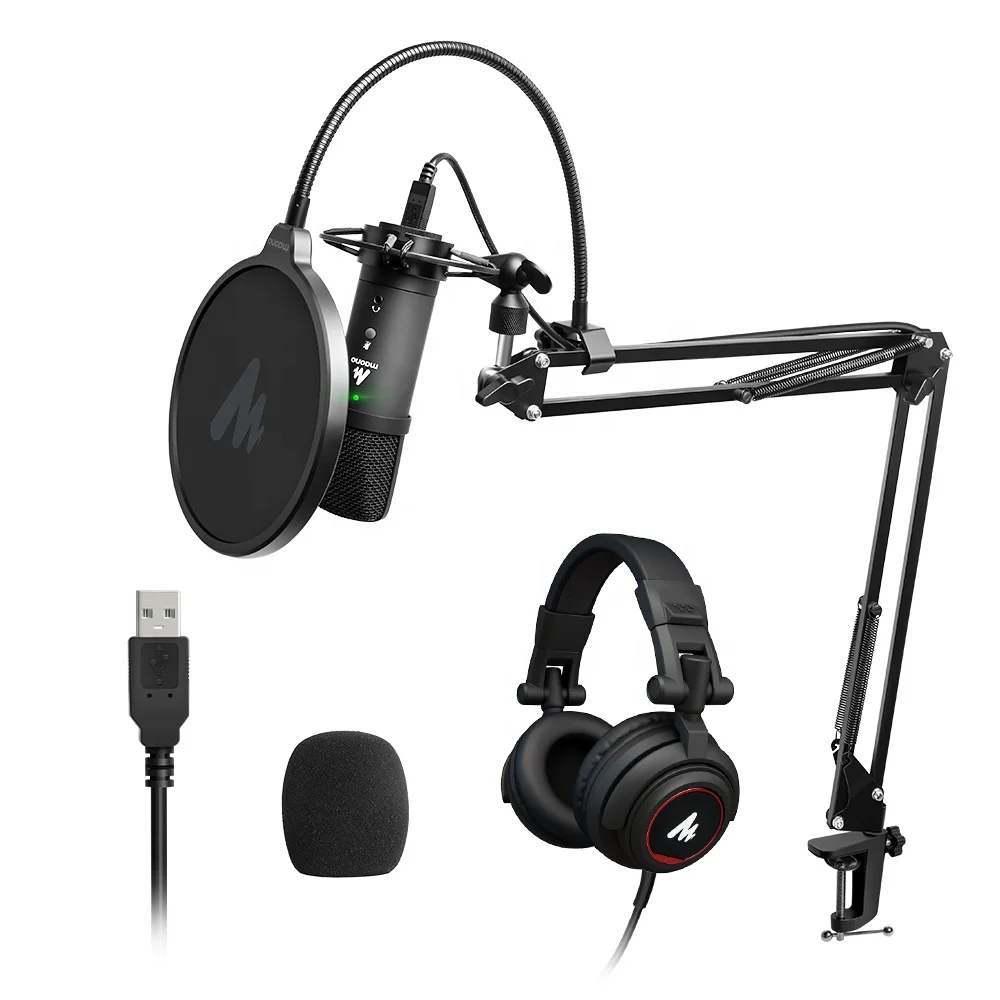 

MAONO Condenser Microphone USB Podcasting Studio Microphone With Real time Monitor Headphones for youtube Recording