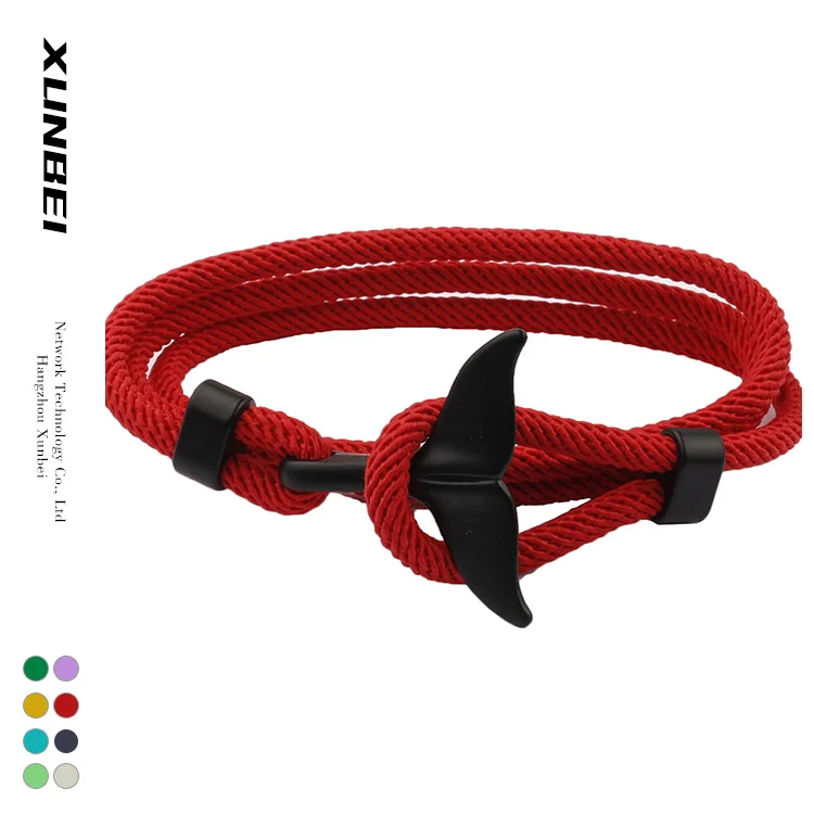 

2021 wholesale fish whale sliver plated colorful Ocean Series Custom Rope Adjustable Black Anchor Whale Tail girl Bracelet, Red,blue,white,black,yellow,pink,burgundy,brown