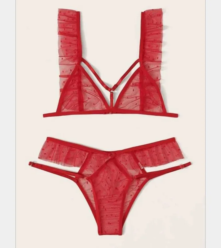 

Sfy1212 Wholesale hot red sexy women underwear lace ruffles bra & brief set ladies two pieces women panties set