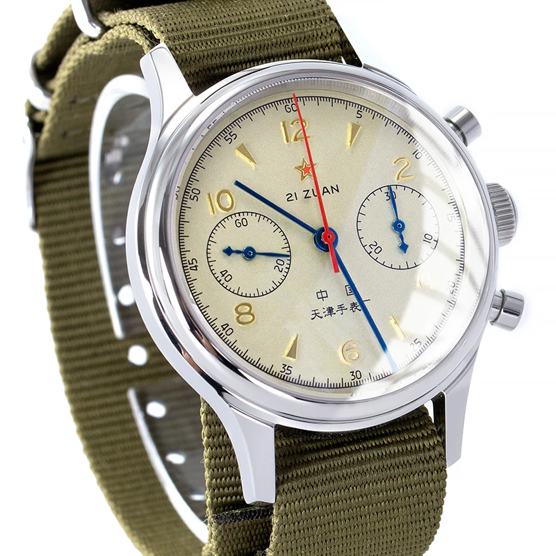 

Mens 1963 Pilot Chronograph Watch Original ST19 Hand Wind Movement Sapphire Glass Dial Explorer Men Mechanical Wristwatches, Army green