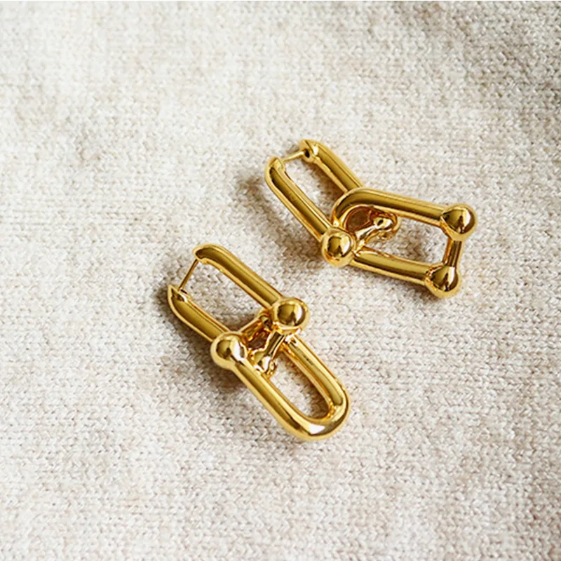 

Thick Link Geometric U Shape Earrings Gold Filled Detachable Link Chain Drop Earrings for Women Jewelry, As picture