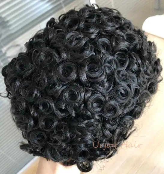 

Hot Selling full pu toupee for men 100 human hair replacement curly men toupee