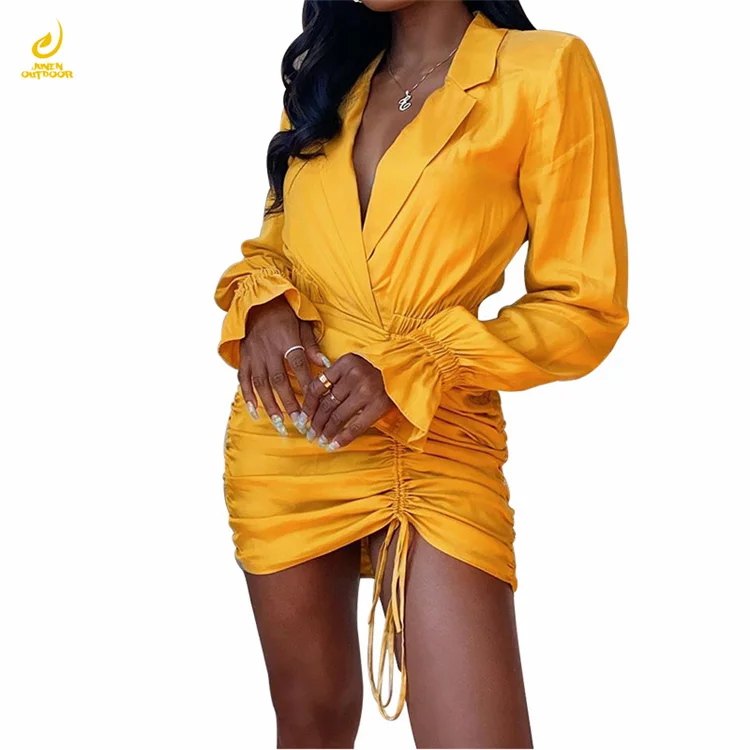 

Satin fabric womens drawstring dress sexy mini club dresses for ladies pleated bodycon dresses women lady