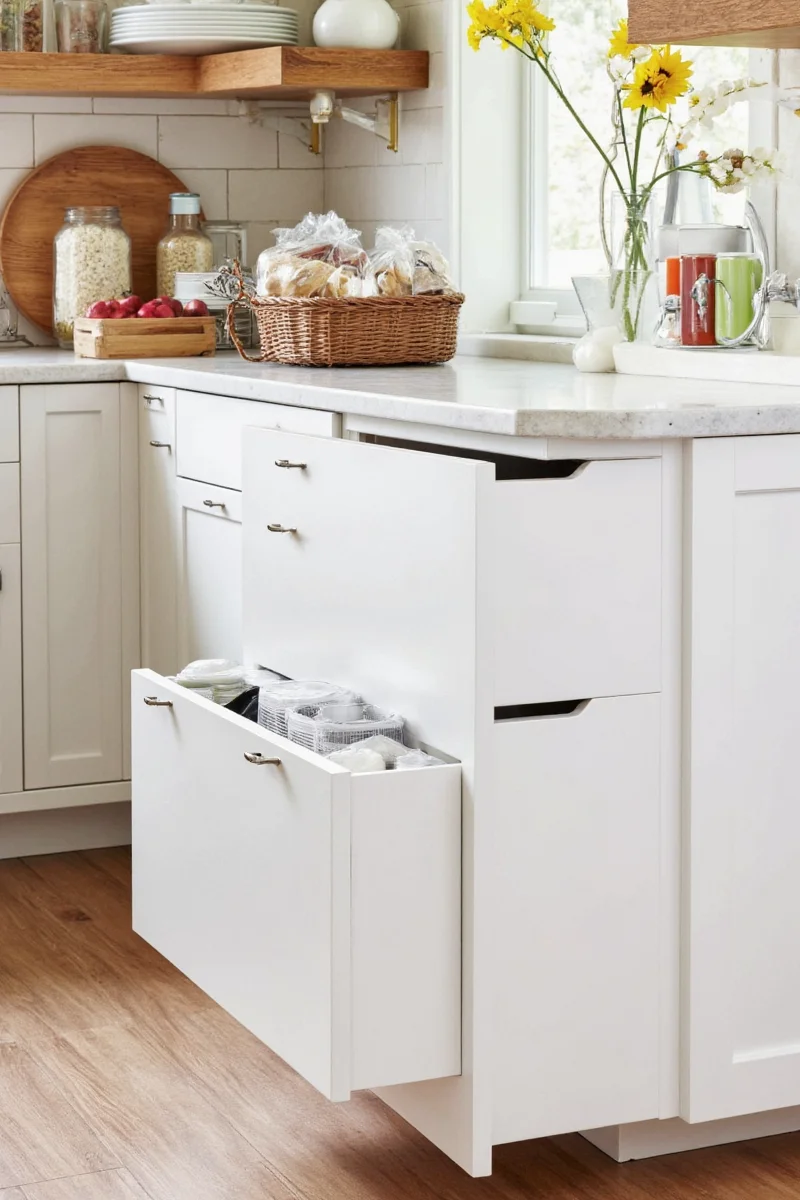 Kid-level drawers for pantry organization