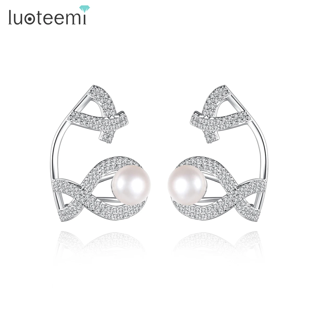

LUOTEEMI Europe and America Trendy New Hot Beautiful Fashion Double Side Luxury Women Zircon Earrings Stud