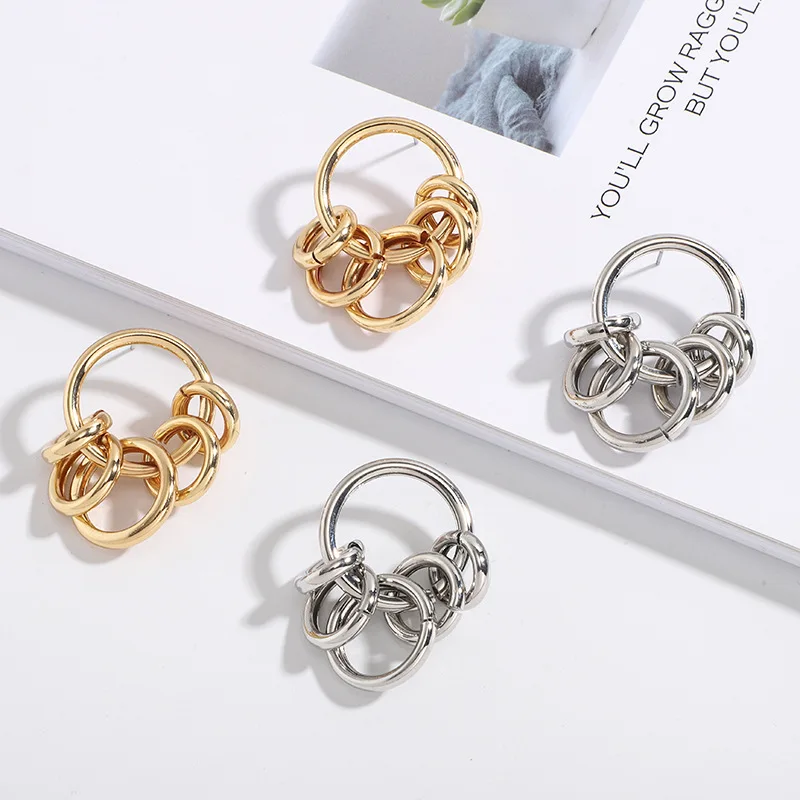 

New Fashion French Style 18K Gold Plated Multilayer Round Earring Hollow Round Circle Hoop Earring For Girls