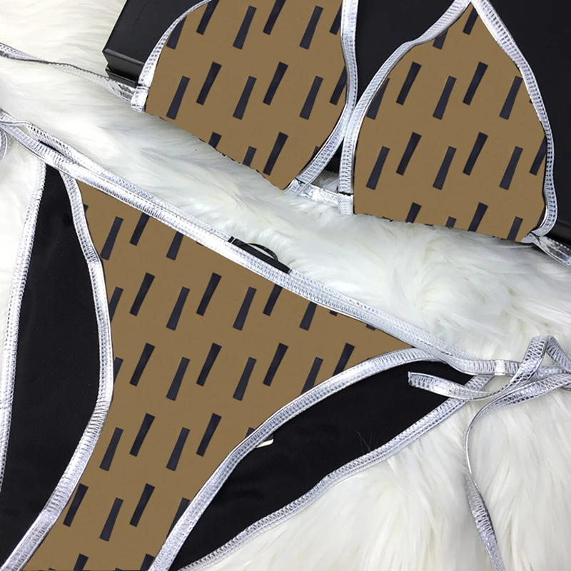 

Silver Bandage Sexy Low Waist Fashion Designer Letter Printed 2022 Swimwear for Women