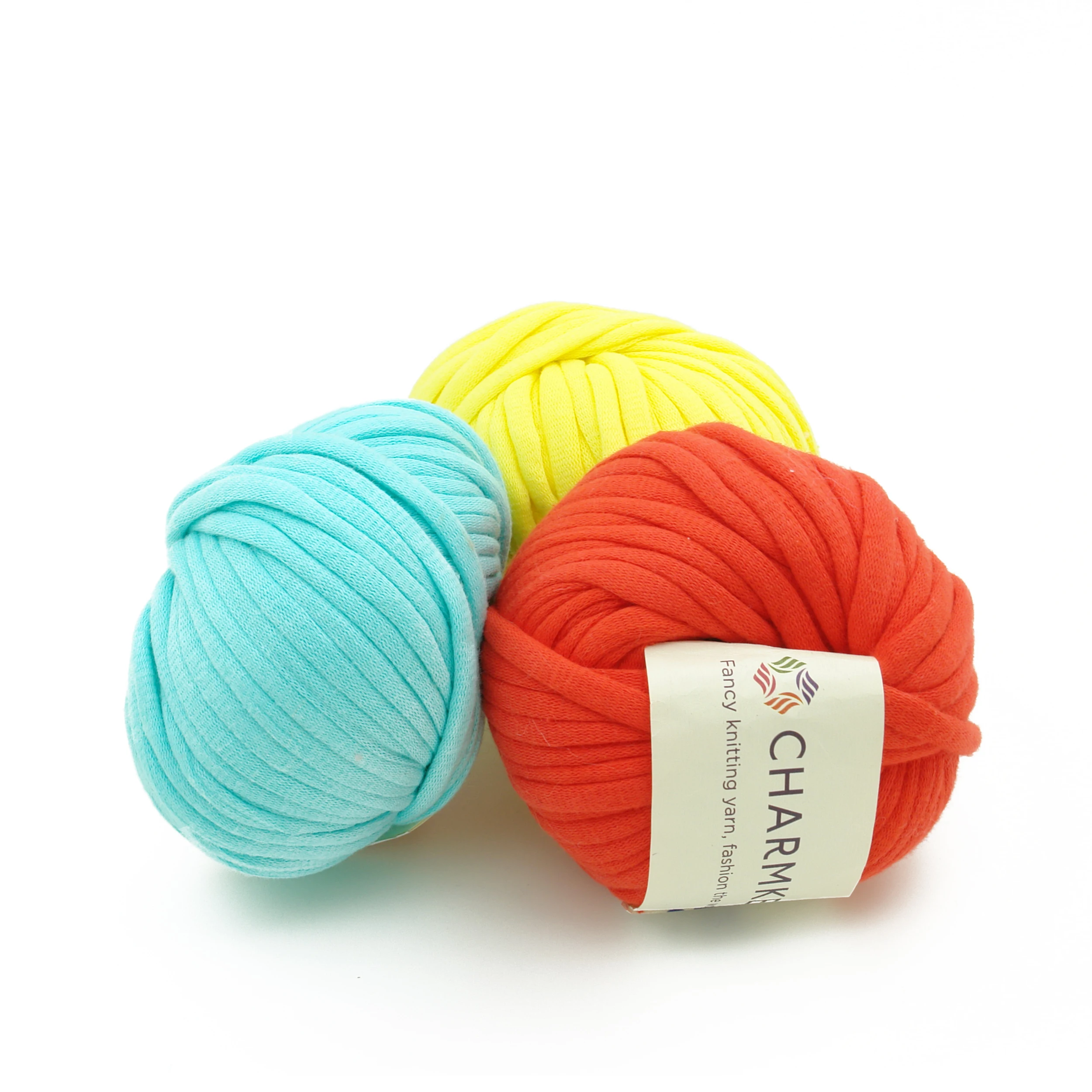 
Hot-sale brightly colored T-shirt yarn fancy knitting tape yarn for DIY bag and blanket with cotton and nylon 