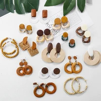 

New Fashion design jewelry korean handmade environment friendly wood flower Bamboo Pearl Shell rattan earring for women