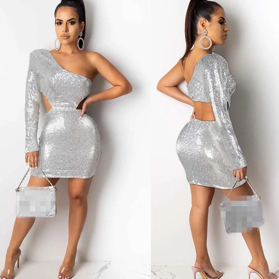 

FS0735D sexy women single shoulder club dress