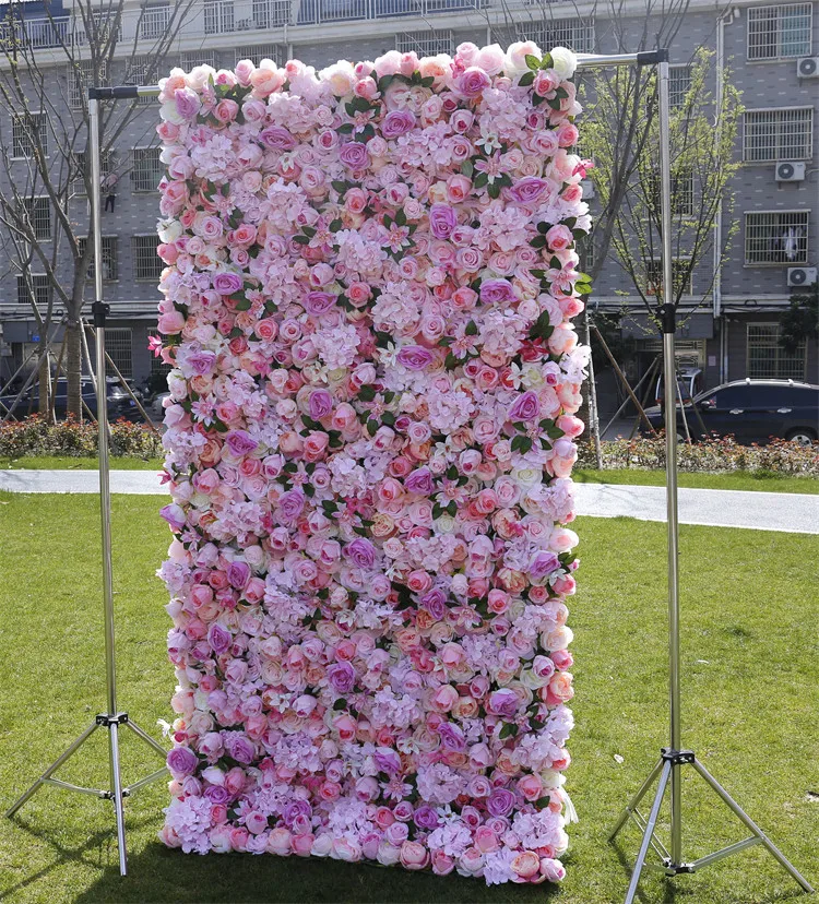 

QSLH Ti70 3D pink silk flower wall with rose and peony hydrangea flower backdrop wall wall flowers for wedding