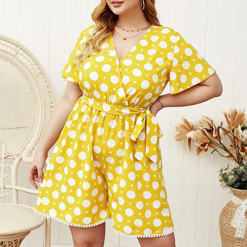 

2021 New Style RTS Women's Short Dot Printed Plus size Jumpsuit Plus Size Romper