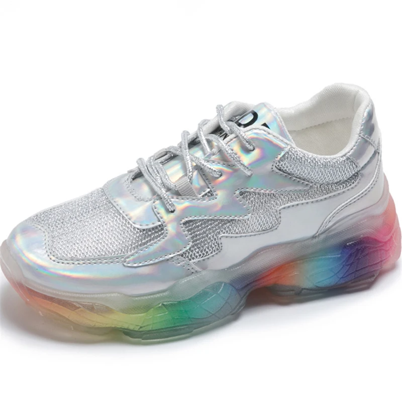 

2021 New Rainbow Sole Sneakers Women Breathable Summer Chunky Shoes Woman Colorful Sneakers Ladies Designers Clunky Dad Shoes