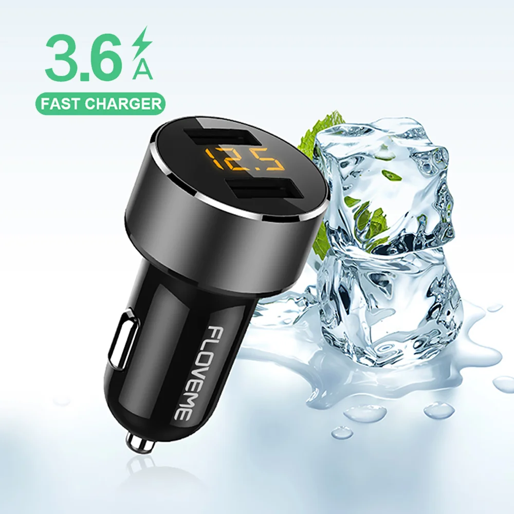 

Free Shipping 1 Sample OK FLOVEME 3.6A LED Digital Display Dual USB Car Charger Portable Mobile Cell Phone Charger