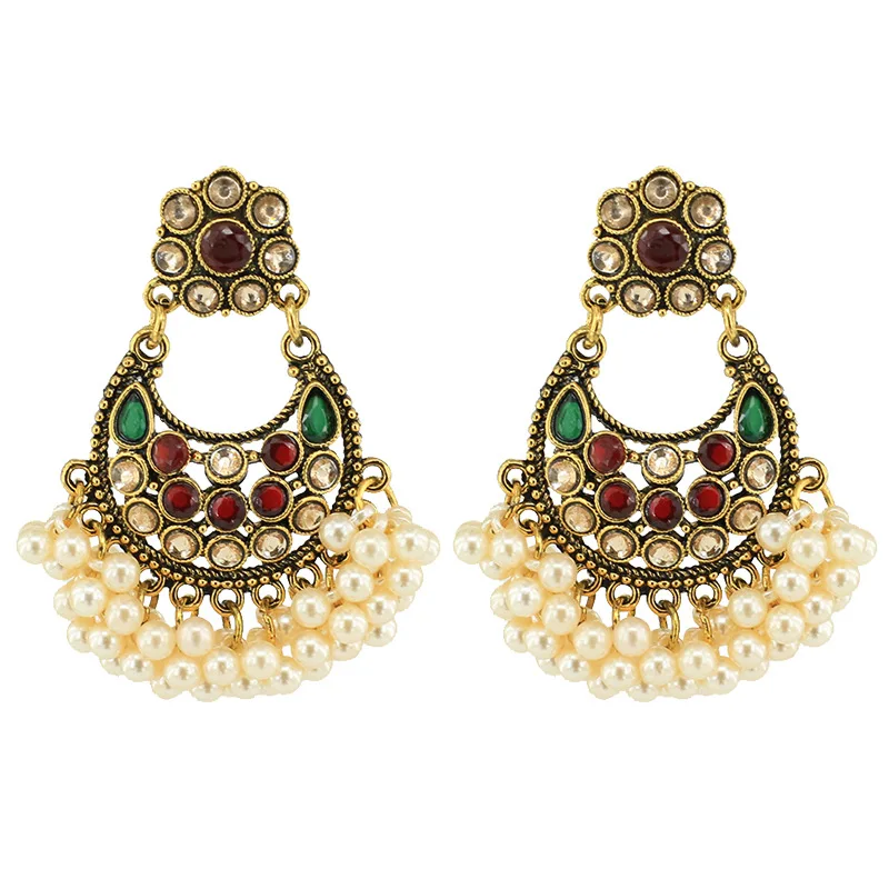 

Trendy Indian jewelry pearl tassel earring jhumka, As pic