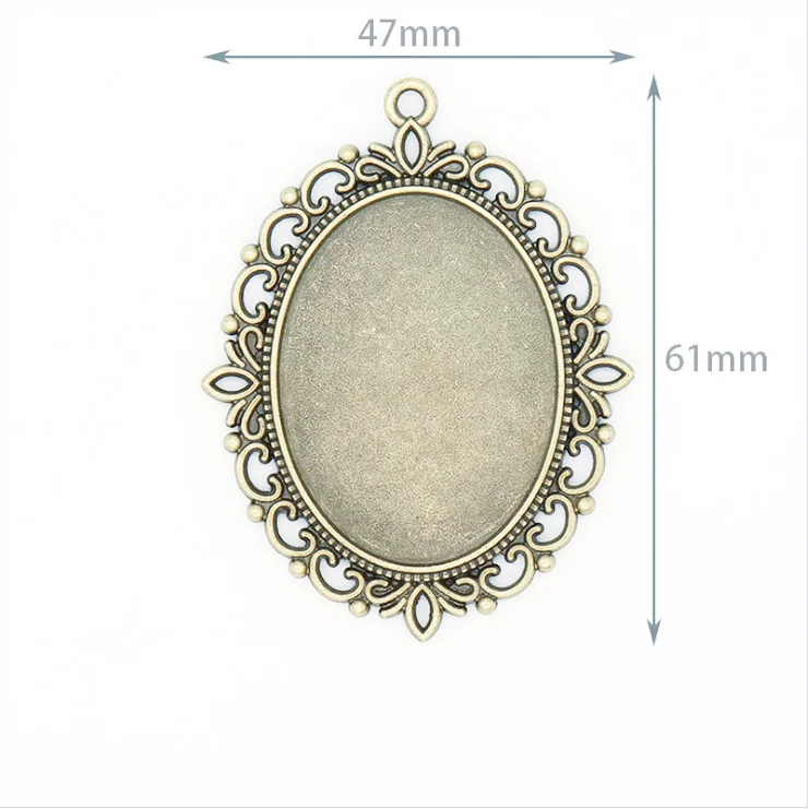 

Good Quality Can Be Customized 47mmx61mm Cabochon Or Cameo Double Same Side Oval Alloy Pendant Tray, Antique silver tone/antique bronze/silver plated
