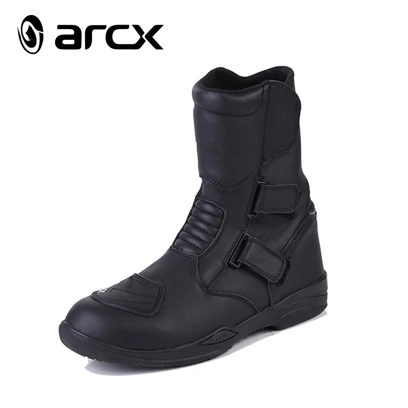 

arcx Black Classic Cowhide Leather Waterproof Sports Biker Shoes for Men/ Cool Breathable Motorcycle Racing Boots/ Cycing Sports