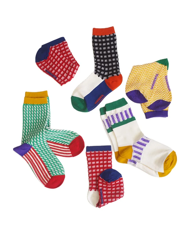 

Bulk Womens Summer Colors Matching Thin Cotton 3D Plaid Socks, All color available