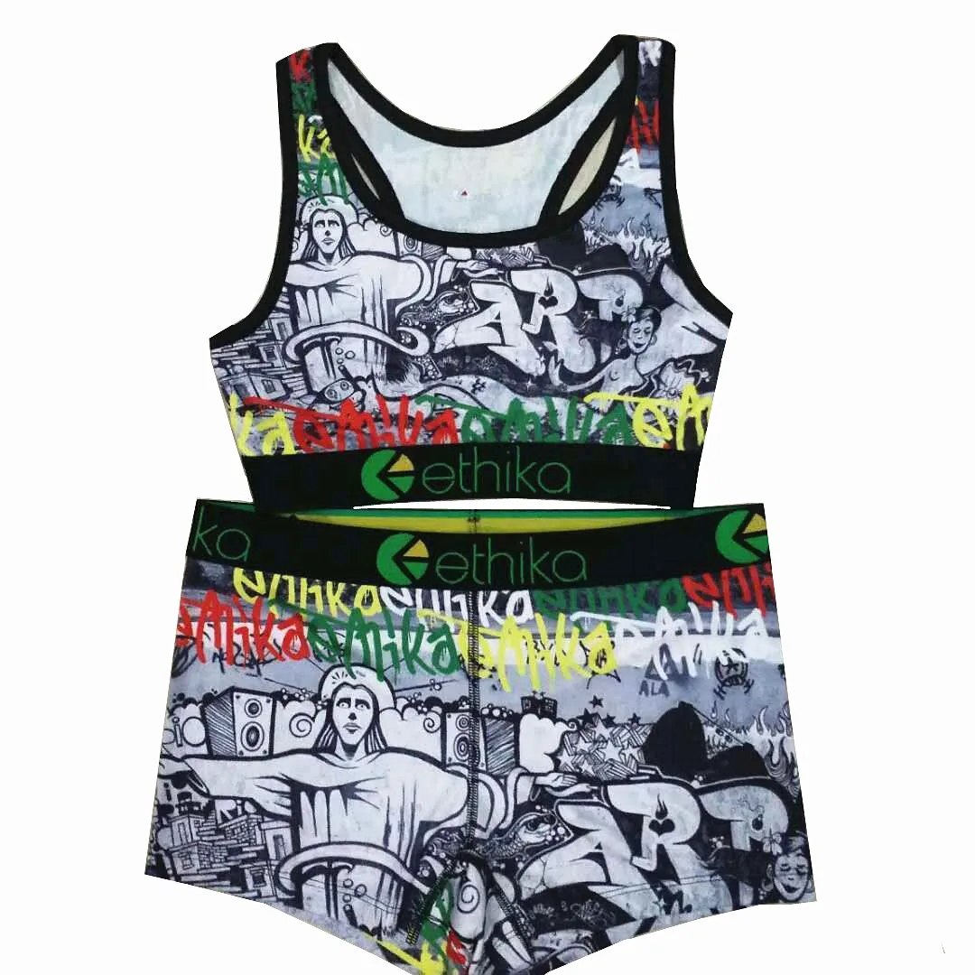 

2021 Hot Selling Women Biker Shorts Set Casual Yoga Suit Sportswear Women Ethika 2 Piece Set