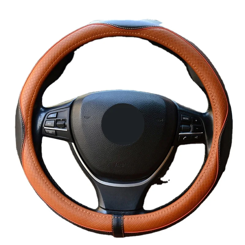 

Black Steering Wheel Cover Genuine Leather Universal, Black/orange/brown/red line/blue line