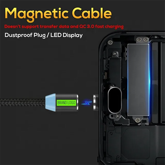 
2m 1m nylon 3 in 1 360 rotating micro led luminous charger quick charge for phone magnetic usb charging cable 